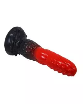 POWER MONSTERS – FEUERDRACHEN-FANTASIE-DILDO MIT SAUGNAPF 24,5 CM Ø 5,8 CM ROT & SCHWARZ
