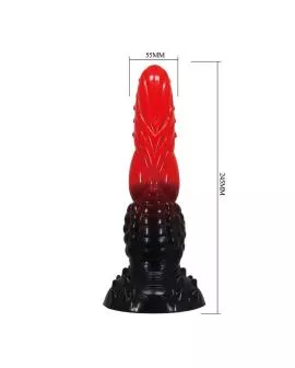 POWER MONSTERS – FEUERDRACHEN-FANTASIE-DILDO MIT SAUGNAPF 24,5 CM Ø 5,8 CM ROT & SCHWARZ