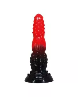 POWER MONSTERS – FEUERDRACHEN-FANTASIE-DILDO MIT SAUGNAPF 24,5 CM Ø 5,8 CM ROT & SCHWARZ