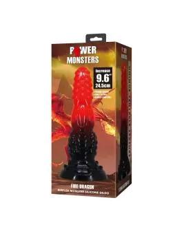 POWER MONSTERS – FEUERDRACHEN-FANTASIE-DILDO MIT SAUGNAPF 24,5 CM Ø 5,8 CM ROT & SCHWARZ