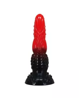 POWER MONSTERS – FEUERDRACHEN-FANTASIE-DILDO MIT SAUGNAPF 24,5 CM Ø 5,8 CM ROT & SCHWARZ