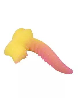 POWER MONSTERS - RIPPLIED MONSTER FANTASY DILDO MIT SAUGKAPSEL 22,5 CM Ø 5,5 CM PINK & GELB
