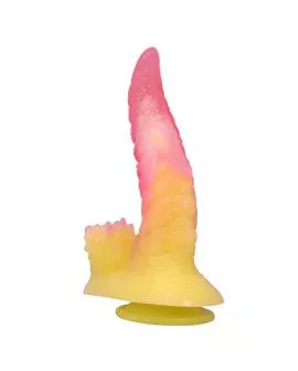 POWER MONSTERS - RIPPLIED MONSTER FANTASY DILDO MIT SAUGKAPSEL 22,5 CM Ø 5,5 CM PINK & GELB
