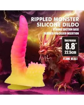 POWER MONSTERS - RIPPLIED MONSTER FANTASY DILDO MIT SAUGKAPSEL 22,5 CM Ø 5,5 CM PINK & GELB