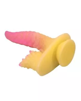 POWER MONSTERS - RIPPLIED MONSTER FANTASY DILDO MIT SAUGKAPSEL 22,5 CM Ø 5,5 CM PINK & GELB
