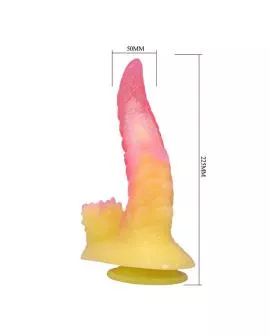 POWER MONSTERS - RIPPLIED MONSTER FANTASY DILDO MIT SAUGKAPSEL 22,5 CM Ø 5,5 CM PINK & GELB