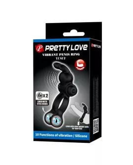 PRETTY LOVE – VIBRIERENDER PENISRING MIT HASE-STIMULATOR, 10 FUNKTIONEN, SCHWARZ