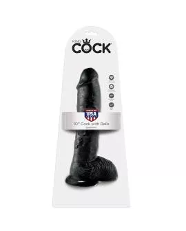 KING COCK - 10 DILDO SCHWARZ MIT EIER 25.4 CM