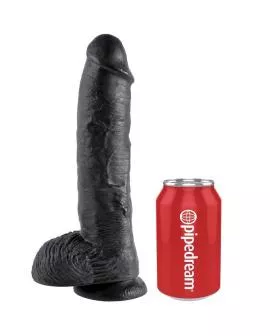 KING COCK - 10 DILDO SCHWARZ MIT EIER 25.4 CM
