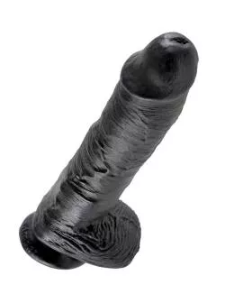 KING COCK - 10 DILDO SCHWARZ MIT EIER 25.4 CM