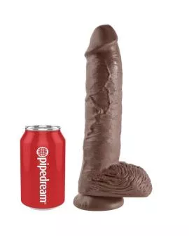 KING COCK - 10 DILDO BRAUN MIT EIER 25.4 CM