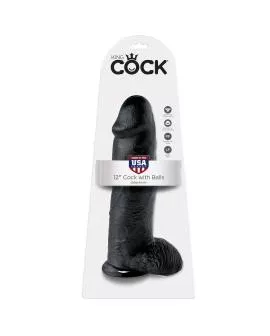 KING COCK - 12 DILDO SCHWARZ MIT EIER 30.48 CM