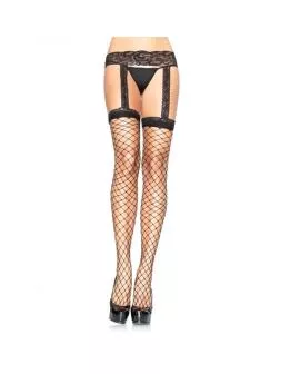 LEG AVENUE - Netzstrümpfe mit schwarzem Spitzenstrumpf