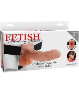 Fetish Fantasy Series - Hohler Strap-On mit Bällen 17,8 cm Fleisch