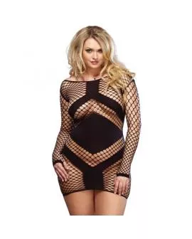 LEG AVENUE - LANGES SEEEVED-MINIKLEID SCHWARZ ÜBERGRÖSSE 1X/2X
