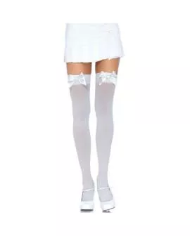 LEG AVENUE - Nylon Oberschenkelstrümpfe mit Schleife Weiß
