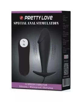 Pretty Love - Silikon Anal Plug Penisform 12 Vibrationsmodi Schwarz