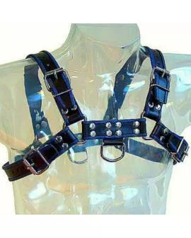 Leather Body - Brust Bulldog Harness Schwarz Blau Leder