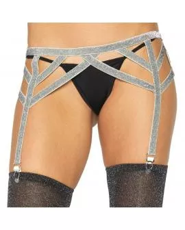 LEG AVENUE - ELASTISCHER STRUMPFGÜRTEL AUS SILBERNEM LUREX, EINE GRÖSSE