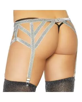 LEG AVENUE - Elastischer Strumpfgürtel Silberner Lurex One Size
