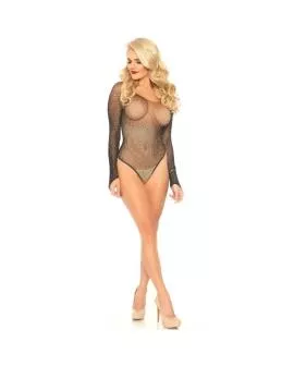 Leg Avenue - Schwarzer Langärmeliger Bodysuit mit Kristallmuster