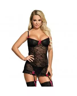 SUBBLIME - CHEMISE GARTER GÜRTEL MIT ROSA BOGEN S / M.