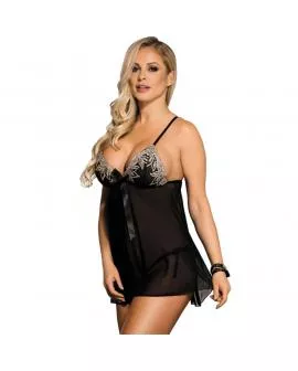 SUBBLIME - BABYDOLL BLACK BEIGE FLORAL LACES S / M.