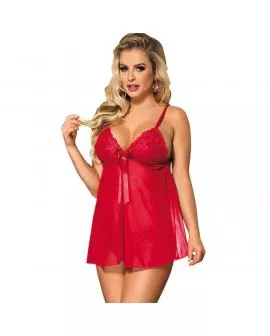 Subblime - Babydoll mit Bogen und Blumenspitzen Rot S/M