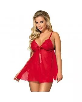 Subblime - Babydoll mit Bogen und Blumenspitzen Rot S/M