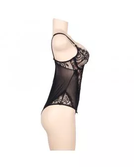 SUBBLIME - QUEEN PLUS FLORAL LACE UND FRINGED BLACK TEDDY