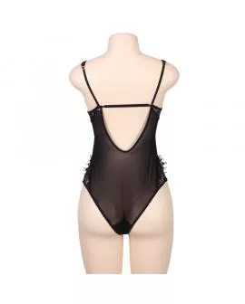 SUBBLIME - QUEEN PLUS FLORAL LACE UND FRINGED BLACK TEDDY