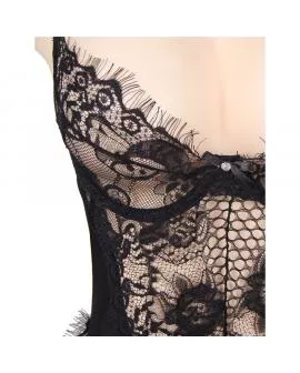 SUBBLIME - QUEEN PLUS FLORAL LACE UND FRINGED BLACK TEDDY