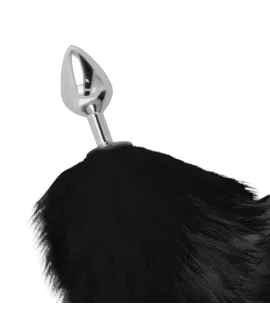 Darkness - Silberner Analplug 8 cm mit schwarzem Schwanz