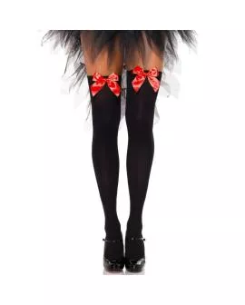 Leg Avenue Schwarze Nylon-Höschen mit Roter Schleife - One Size