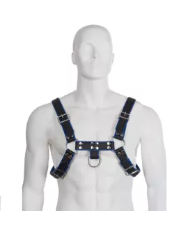 Leather Body - Brust Bulldog Harness Schwarz Blau Leder
