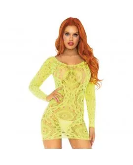 LEG AVENUE - CROCHET LACE LANGRMELIGES MINIKLEID NEON EINE GRÖSSE