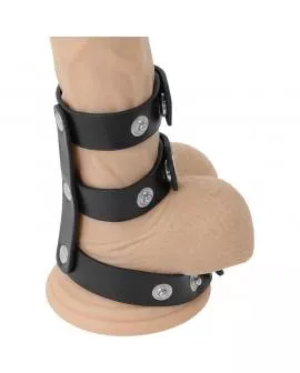 DARKNESS - Verstellbarer Doppel-Penis- und Hodenring aus Leder