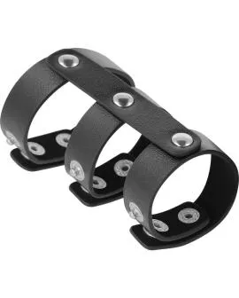 DARKNESS - Verstellbarer Doppel-Penis- und Hodenring aus Leder