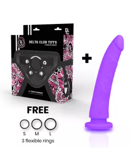 Delta Club - Lila Silikon Harness Dildo 17 cm - Ø 3 cm